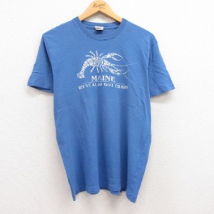 古着 アバクロンビー Abercrombie&fitch 半袖 ビンテージ Tシャツ メンズ 80年代 80s ロブスター コットン クルーネック 紺 ネ 中古 古着