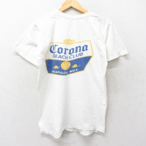 古着 半袖 ビンテージ Tシャツ メンズ 90年代 90s コロナビール 染込プリント コットン クルーネック 白 ホワイト Lサイズ 中 中古 古着