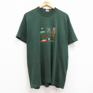 古着 フルーツオブザルーム 半袖 ビンテージ Tシャツ メンズ 90年代 90s ゴルフ 刺繍 大きいサイズ クルーネック USA製 緑 グ 中古 古着