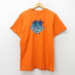 古着 半袖 ビンテージ Tシャツ メンズ 00年代 00s プンタカナ ヤシの木 コットン クルーネック オレンジ Lサイズ 中古 中古 古着