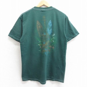 古着 ハードロックカフェ 半袖 ビンテージ Tシャツ メンズ 00年代 00s ホノルル ギター コットン クルーネック 緑 グリーン L 中古 古着