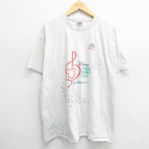 古着 半袖 ビンテージ Tシャツ メンズ 90年代 90s ディズニー DISNEY ミッキー MICKEY MOUSE 音符 大きいサイズ クルーネック  中古 古着