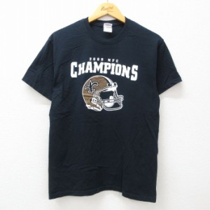 古着 半袖 ビンテージ Tシャツ メンズ 00年代 00s NFL ニューオーリンズセインツ コットン クルーネック 黒 ブラック アメフト 中古 古着