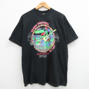 古着 フルーツオブザルーム 半袖 ビンテージ Tシャツ メンズ 90年代 90s ワニ ギター 大きいサイズ コットン クルーネック 黒  中古 古着