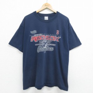 古着 半袖 ビンテージ Tシャツ メンズ 00年代 00s MLB ボストンレッドソックス 大きいサイズ コットン クルーネック 紺 ネイビ 中古 古着