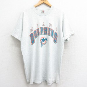 古着 フルーツオブザルーム 半袖 ビンテージ Tシャツ メンズ 90年代 90s NFL マイアミドルフィンズ クルーネック USA製 薄グレ 中古 古着