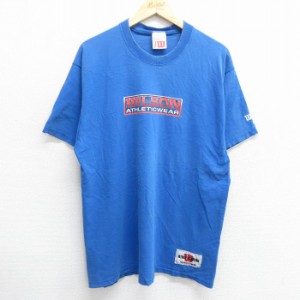 古着 ウィルソン 半袖 ビンテージ Tシャツ メンズ 90年代 90s ビッグロゴ コットン クルーネック USA製 青 ブルー XLサイズ 中 中古 古着