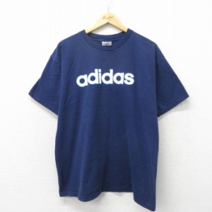 古着 アディダス adidas 半袖 ビンテージ Tシャツ メンズ 90年代 90s ビッグロゴ コットン USA製 紺 ネイビー XLサイズ 中古 中古 古着