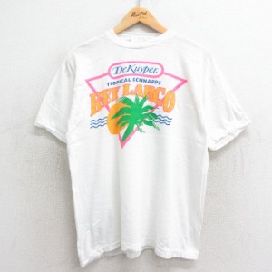 古着 半袖 ビンテージ Tシャツ メンズ 80年代 80s キーラーゴ デカイパー 酒 染込プリント コットン クルーネック 白 ホワイト 中古 古着