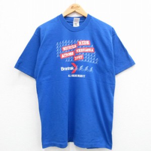 古着 フルーツオブザルーム 半袖 ビンテージ Tシャツ メンズ 90年代 90s 自転車 Brantrak コットン クルーネック 青 ブルー L 中古 古着