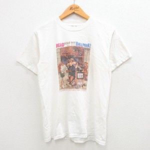 古着 半袖 ビンテージ Tシャツ メンズ 90年代 90s ウサギ クマ 本 コットン クルーネック 白 ホワイト Mサイズ 中古 中古 古着