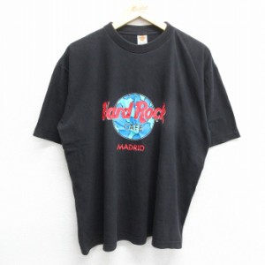 古着 半袖 ビンテージ Tシャツ メンズ 00年代 00s ハードロックカフェ マドリード 大きいサイズ コットン クルーネック 黒 ブ 中古 古着