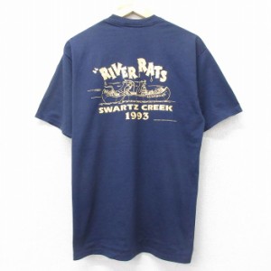 古着 ジャージーズ 半袖 ビンテージ Tシャツ メンズ 90年代 90s RIVER RATS クルーネック USA製 紺 ネイビー Lサイズ 中古 中古 古着