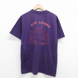 古着 ヘインズ Hanes 半袖 ビンテージ Tシャツ メンズ 90年代 90s ボウリング クルーネック 紫 パープル Lサイズ 中古 中古 古着