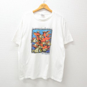 古着 All Sports 半袖 ビンテージ Tシャツ メンズ 90年代 90s 魚 コーラルリーフ コットン クルーネック 白 ホワイト XLサイズ 中古 古着