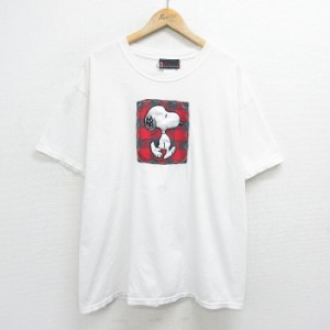 古着 半袖 ビンテージ Tシャツ メンズ 00年代 00s ピーナッツ スヌーピー SNOOPY 刺繍 大きいサイズ コットン クルーネック 白 中古 古着