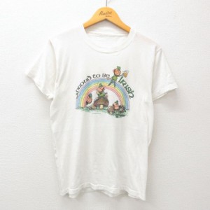 古着 半袖 ビンテージ Tシャツ メンズ 80年代 80s アイリッシュ 虹 クルーネック 白 ホワイト Lサイズ 中古 中古 古着