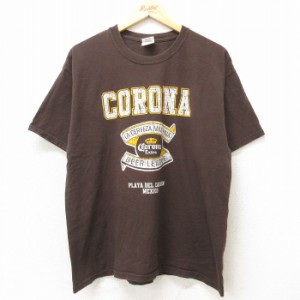 古着 半袖 ビンテージ Tシャツ メンズ 00年代 00s コロナビール メキシコ コットン クルーネック 濃茶 ブラウン XLサイズ 中古 中古 古着