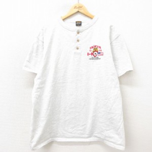 古着 半袖 ビンテージ Tシャツ メンズ 90年代 90s HOFFA 国旗 大きいサイズ コットン ヘンリーネック USA製 薄グレー 霜降り X 中古 古着