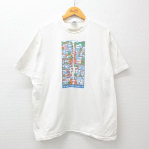 古着 ヘインズ Hanes 半袖 ビンテージ Tシャツ メンズ 90年代 90s 地図 ダラス コットン クルーネック USA製 白 ホワイト XLサ 中古 古着