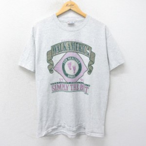 古着 ヘインズ Hanes 半袖 ビンテージ Tシャツ メンズ 90年代 90s WALK AMERICA ラメ クルーネック USA製 薄グレー 霜降り Lサ 中古 古着