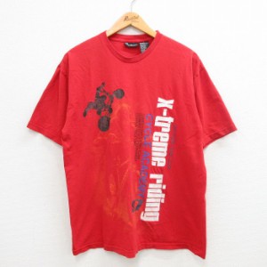 古着 no baundaries 半袖 ビンテージ Tシャツ メンズ 00年代 00s サイクル 自転車 コットン クルーネック 赤 レッド XLサイズ  中古 古着