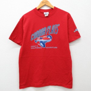 古着 半袖 ビンテージ Tシャツ メンズ 90年代 90s ディズニー DISNEY CONDOR FLATS コットン クルーネック USA製 赤 レッド M 中古 古着