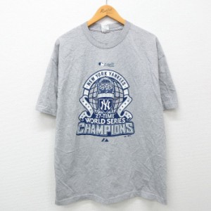 古着 半袖 ビンテージ Tシャツ メンズ 00年代 00s MLB ニューヨークヤンキース ワールドシリーズ クルーネック グレー 霜降り  中古 古着