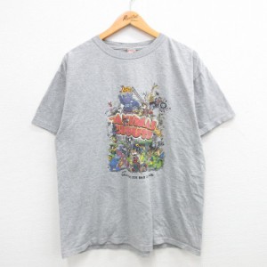 古着 半袖 ビンテージ Tシャツ メンズ 00年代 00s アニマルハウス ライオン ゾウ クルーネック グレー 霜降り XLサイズ 中古 中古 古着