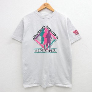 古着 ヘインズ Hanes 半袖 ビンテージ Tシャツ メンズ 90年代 90s マラソン ミネソタ コットン クルーネック USA製 薄グレー L 中古 古着