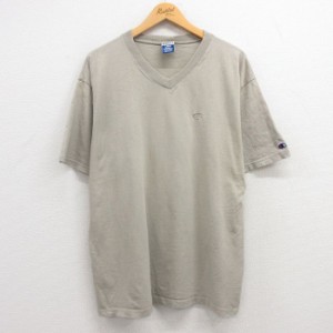 古着 チャンピオン champion 半袖 ビンテージ Tシャツ メンズ 90年代 90s ワンポイントロゴ コットン Vネック USA製 ベージュ 中古 古着