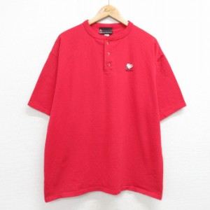 古着 半袖 ビンテージ Tシャツ メンズ 90年代 90s ピーナッツ スヌーピー SNOOPY 大きいサイズ コットン ヘンリーネック 赤 レ 中古 古着