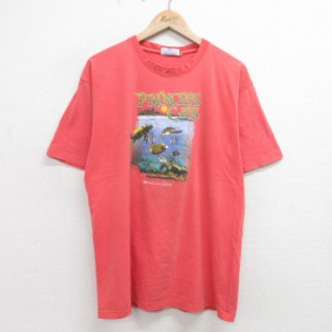 古着 半袖 ビンテージ Tシャツ メンズ 90年代 90s カメ ダイバー プリンセスクルーズ コットン クルーネック ピンク XLサイズ  中古 古着