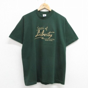 古着 半袖 ビンテージ Tシャツ メンズ 90年代 90s Liberty 刺繍 コットン クルーネック USA製 緑 グリーン spe Lサイズ 中古 中古 古着