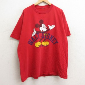 古着 半袖 ビンテージ Tシャツ メンズ 00年代 00s ディズニー DISNEY ミッキー MICKEY MOUSE 大きいサイズ クルーネック 赤 レ 中古 古着