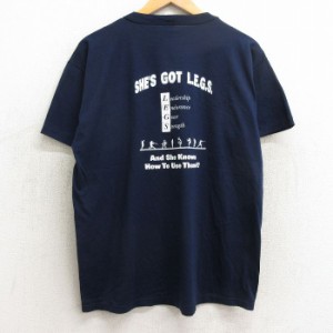 古着 ラッセル 半袖 ビンテージ Tシャツ メンズ 90年代 90s ハンター カレッジ LEGS クルーネック USA製 紺 ネイビー spe Lサ 中古 古着