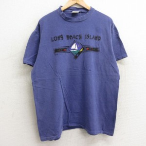 古着 半袖 ビンテージ Tシャツ メンズ 90年代 90s ロングビーチ ヨット コットン Kuru USA製 紫系 パープル XLサイズ 中古 中古 古着