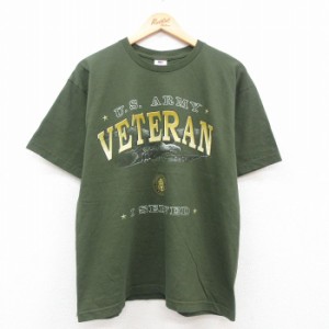 古着 半袖 ビンテージ Tシャツ メンズ 00年代 00s USアーミー ワシ コットン クルーネック USA製 緑 グリーン Lサイズ 中古 中古 古着