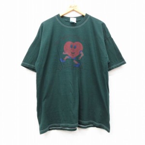 古着 半袖 ビンテージ Tシャツ メンズ 00年代 00s ハート 音符 コットン クルーネック 緑 グリーン XLサイズ 中古 中古 古着