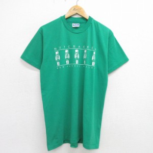 古着 ヘインズ Hanes 半袖 ビンテージ Tシャツ メンズ 80年代 80s NUTCRACKERS 人形 クルーネック USA製 緑 グリーン Lサイズ  中古 古着