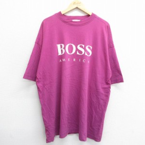 古着 BOSS 半袖 ビンテージ Tシャツ メンズ 90年代 90s ビッグロゴ ロング丈 大きいサイズ コットン クルーネック USA製 紫系  中古 古着