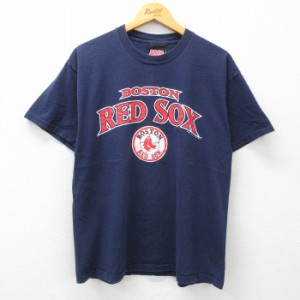 古着 半袖 ビンテージ Tシャツ メンズ 00年代 00s MLB ボストンレッドソックス コットン クルーネック 紺 ネイビー メジャーリ 中古 古着