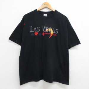 古着 半袖 ビンテージ Tシャツ メンズ 00年代 00s ラスベガス トランプ 大きいサイズ コットン クルーネック 黒 ブラック XLサ 中古 古着