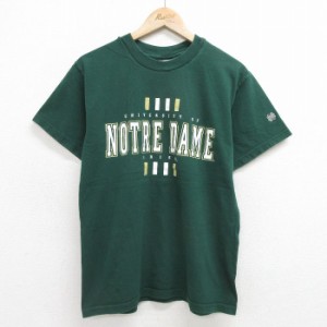 古着 半袖 ビンテージ Tシャツ メンズ 90年代 90s ノートルダムファイティングアイリッシュ コットン クルーネック USA製 緑  中古 古着