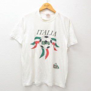 古着 ヘインズ Hanes 半袖 ビンテージ Tシャツ メンズ 90年代 90s サッカー イタリア ハンドペイント ラメ クルーネック USA製 中古 古着