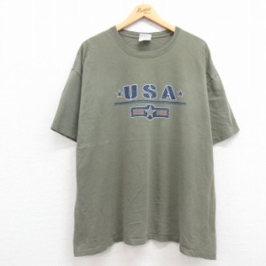 古着 ヘインズ Hanes 半袖 ビンテージ Tシャツ メンズ 00年代 00s USAロゴ 星 大きいサイズ コットン クルーネック 緑系 グリ 中古 古着