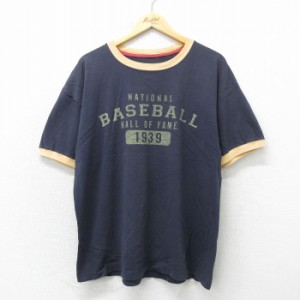 古着 半袖 ビンテージ Tシャツ メンズ 00年代 00s ベースボール クルーネック 紺他 ネイビー リンガー XLサイズ 中古 中古 古着