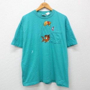 古着 半袖 ビンテージ Tシャツ メンズ 90年代 90s ディズニー DISNEY くまのプーさん ティガー ピグレット 刺繍 胸ポケット付 中古 古着