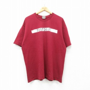 古着 ナイキ NIKE 半袖 ビンテージ Tシャツ メンズ 00年代 00s JUST DO IT 大きいサイズ コットン クルーネック エンジ XLサイ 中古 古着