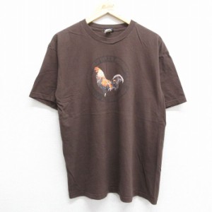 古着 半袖 ビンテージ Tシャツ メンズ 90年代 90s ニワトリ コットン クルーネック USA製 濃茶 ブラウン Lサイズ 中古 中古 古着